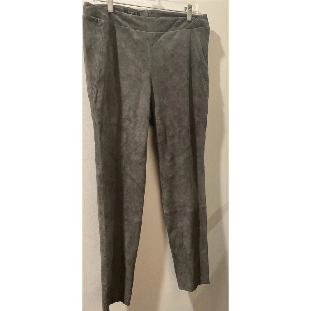 Lafayette 148 Suede Front Slim Stretch Pants Leggings in Rock Gray Sz10